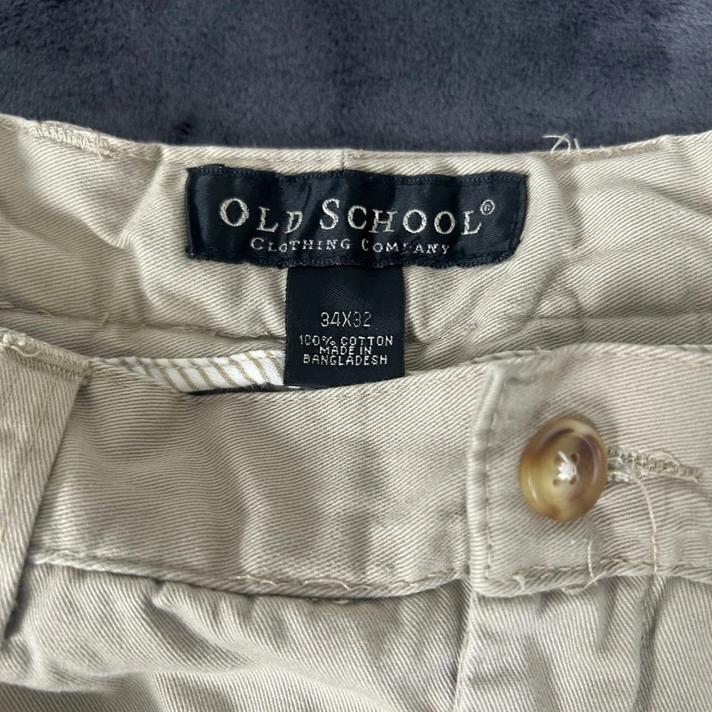 Old School Chino Pants Mens 34x32 Tan Pleated Cuffed Cotton Khakis